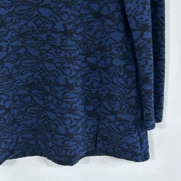 Cut Loose Tunic Top Size Small Blue Black Floral Print Long Sleeve Ribbed Artsy - Picture 3 of 9